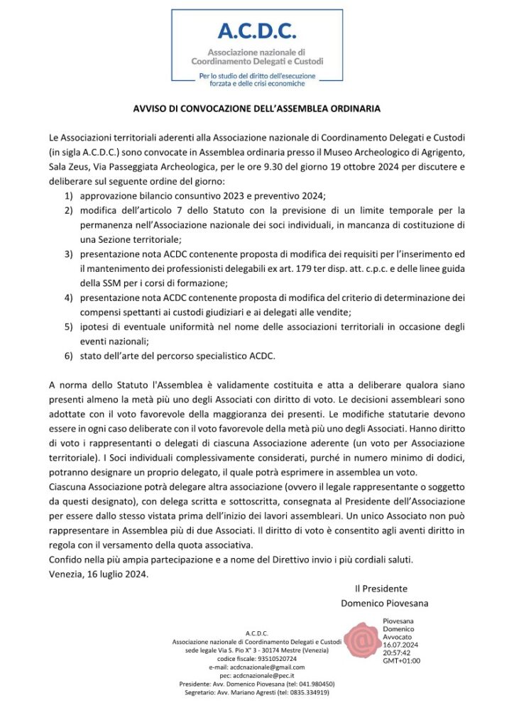Avviso Convocazione Assemblea Ordinaria